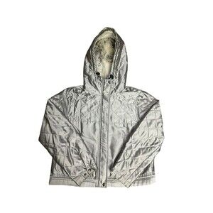 Charles Nolan Silver Silk Apres-ski Hooded Jacket Hood Women’s Size Large